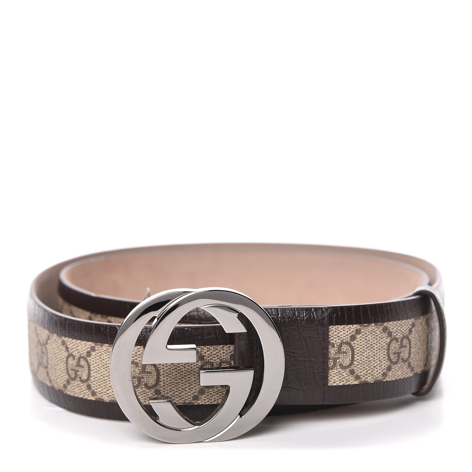 Gucci GG Supreme Monogram Niagara Lux Calfskin Interlocking G 40mm Belt 105 42 Beige Ebony Cocoa 1 of 8