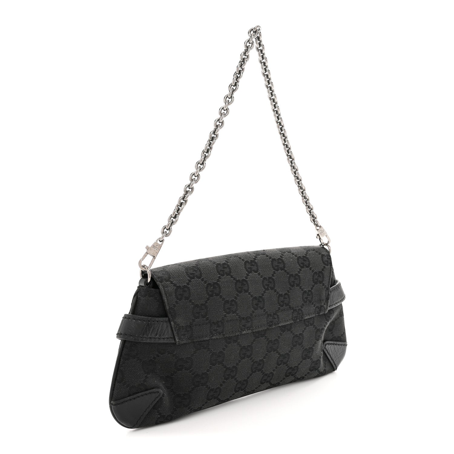 Gucci Monogram Horsebit Chain Clutch Black 3 of 13
