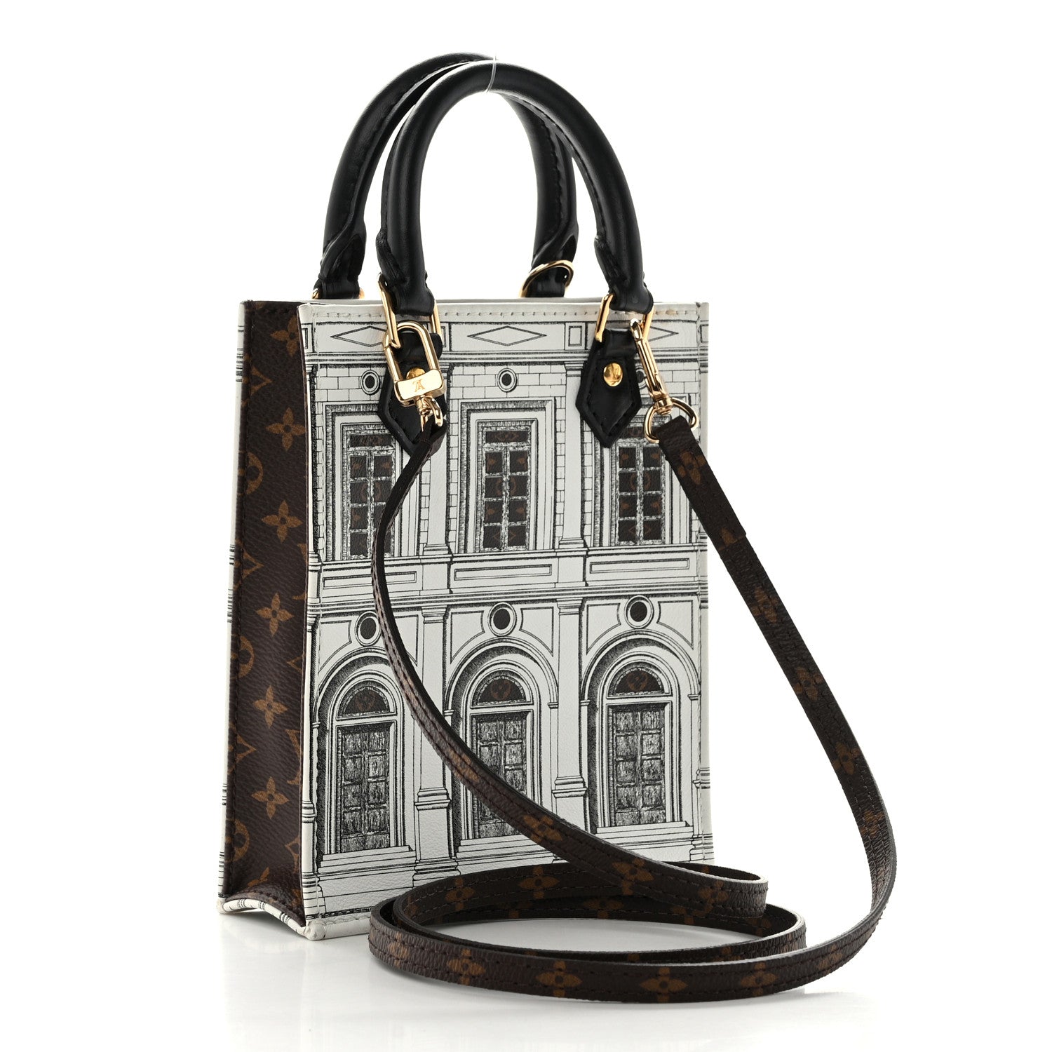 Louis Vuitton X FORNASETTI Calfskin Architettura Petit Sac Plat Black White 3 of 10