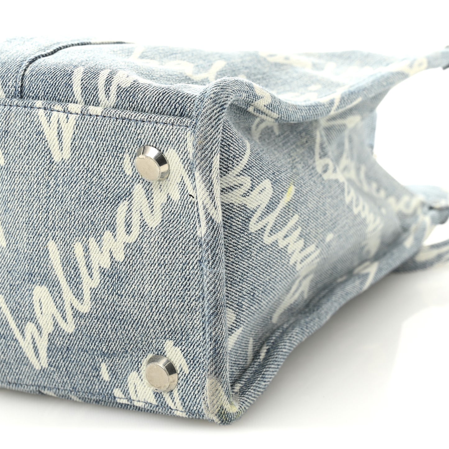 Denim Scribble Logo Medium Hardware Tote Blue