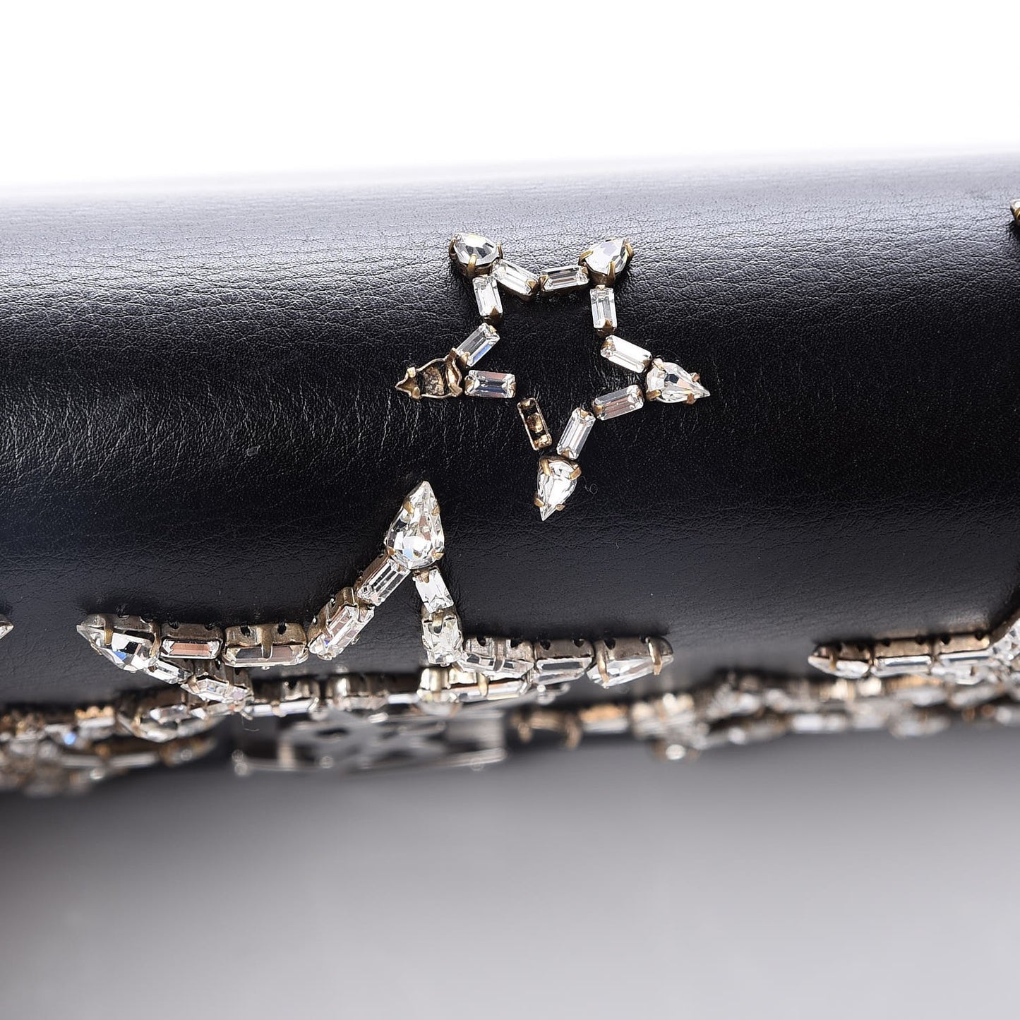 Calfskin Crystal Star Medium Monogram Kate Satchel Black