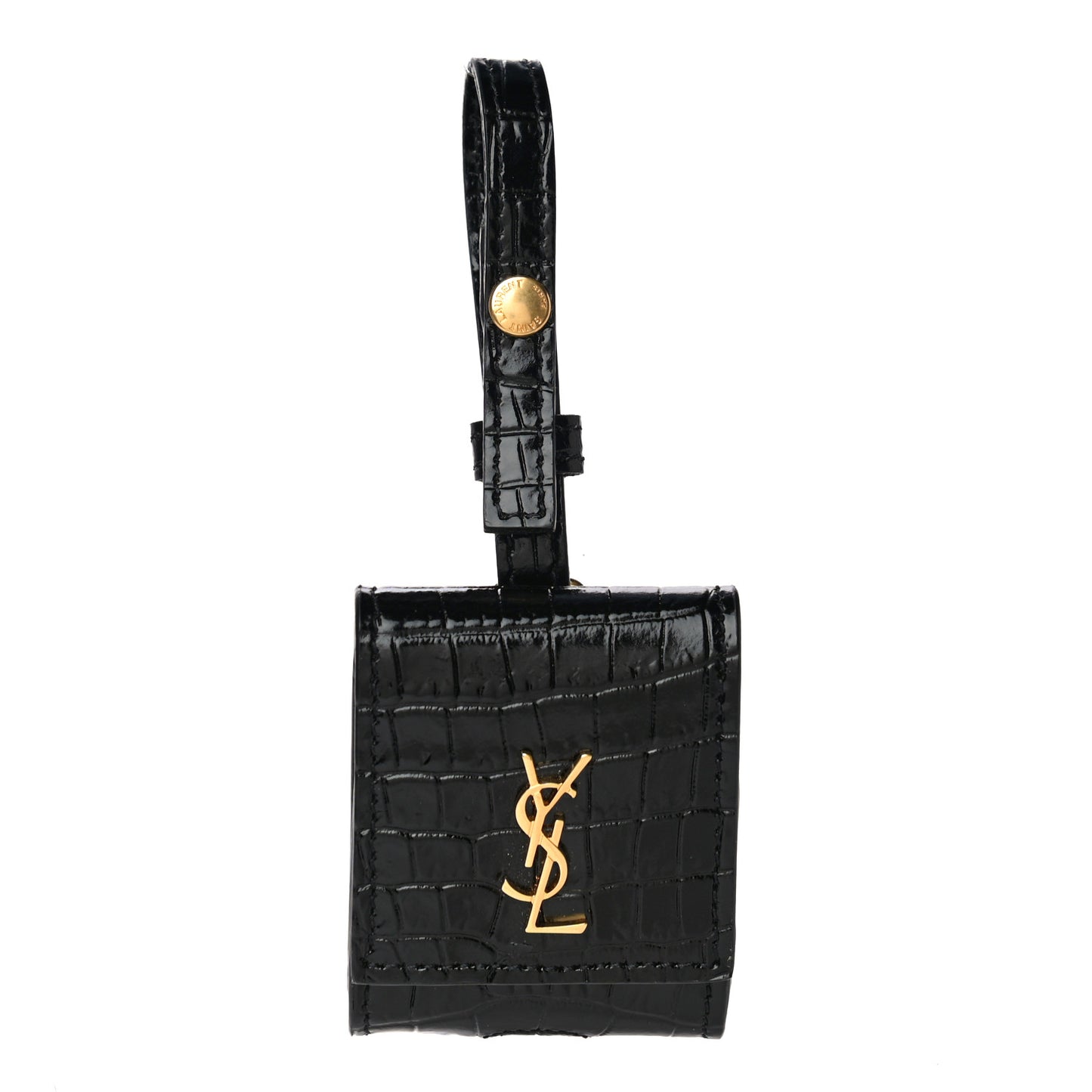 Calfskin Crocodile Embossed Monogram Airpods Case Black