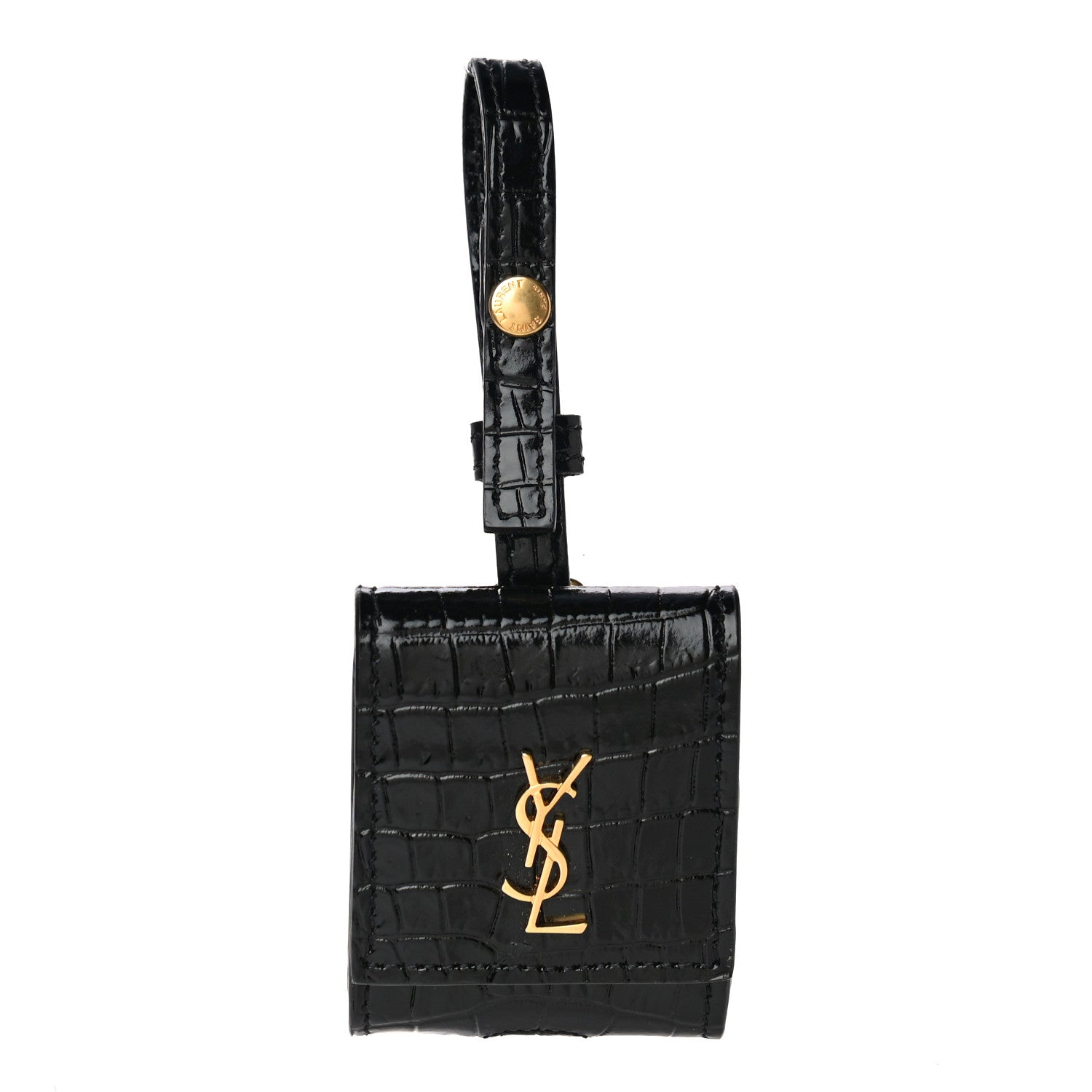 Saint Laurent Calfskin Crocodile Embossed Monogram Airpods Case Black 1 of 6