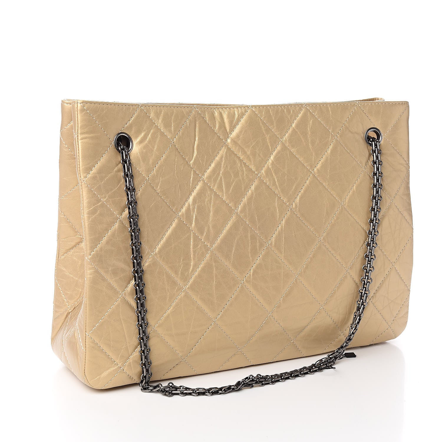 Chanel Metallic Aged Calfskin Quilted Reissue 2.55 Tote Light Gold 3 of 11