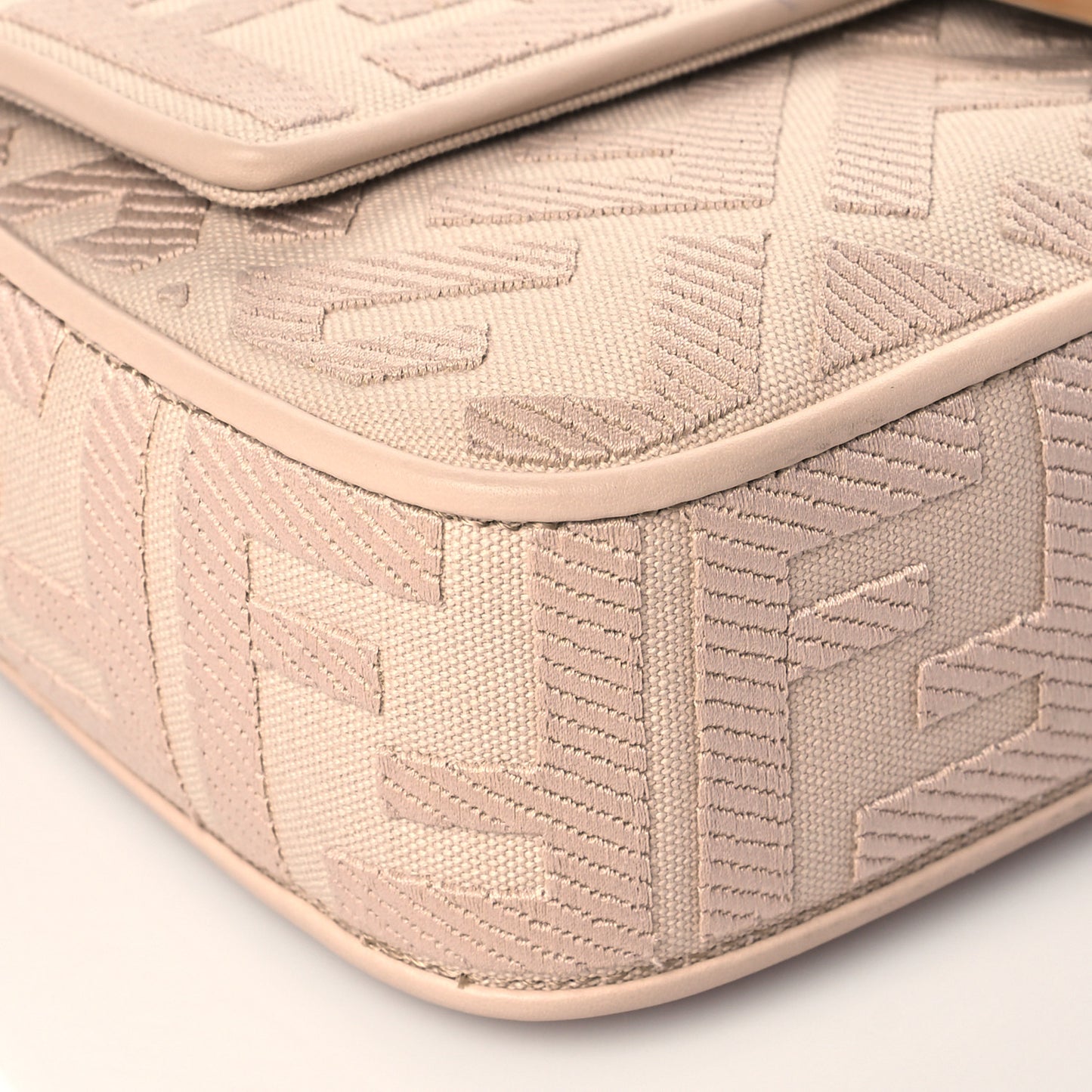 Canvas Vitello King Bi-Color Strap FF Embroidered Baguette Poudre Poudre