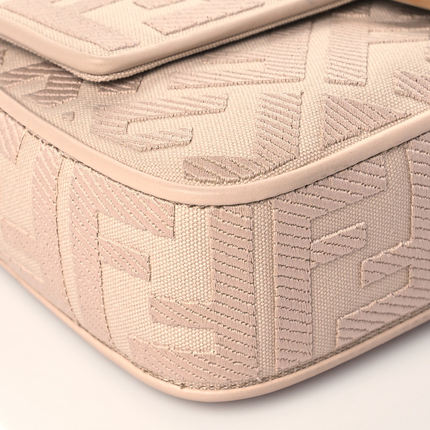 Fendi Canvas Vitello King Bi-Color Strap FF Embroidered Baguette Poudre Poudre 10 of 11