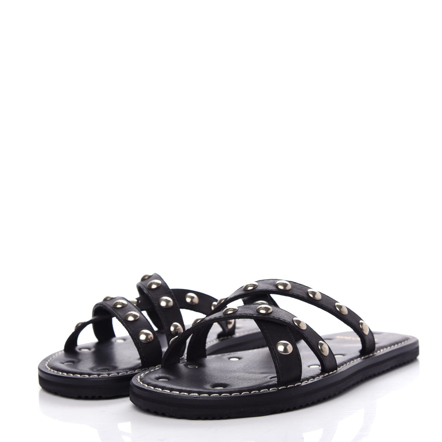 Calfskin Studded Dash Lux Flat Sandals 39 Black