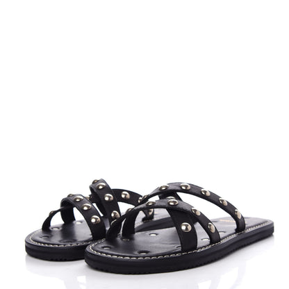 Saint Laurent Calfskin Studded Dash Lux Flat Sandals 39 Black 3 of 11