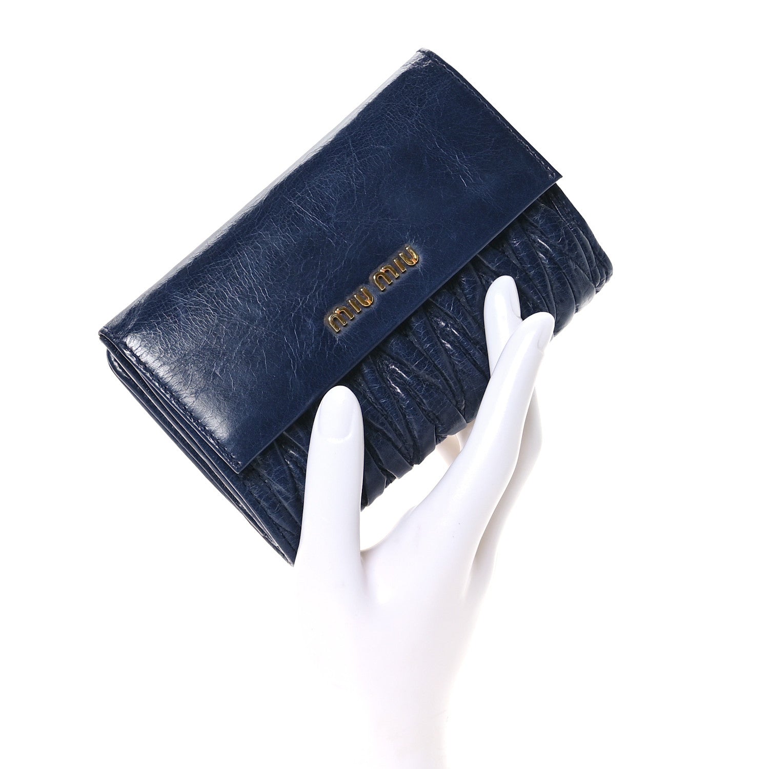Miu Miu Vitello Lux Matelasse Lux Bi-Fold Compact Wallet Bluette 2 of 7