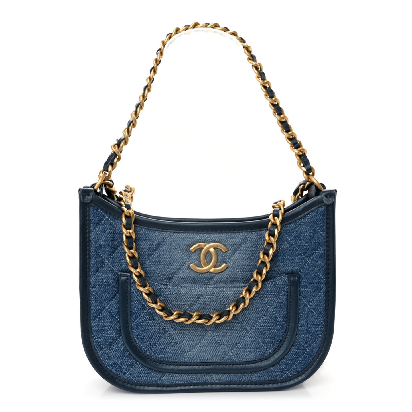 Washed Denim Quilted Hobo Blue