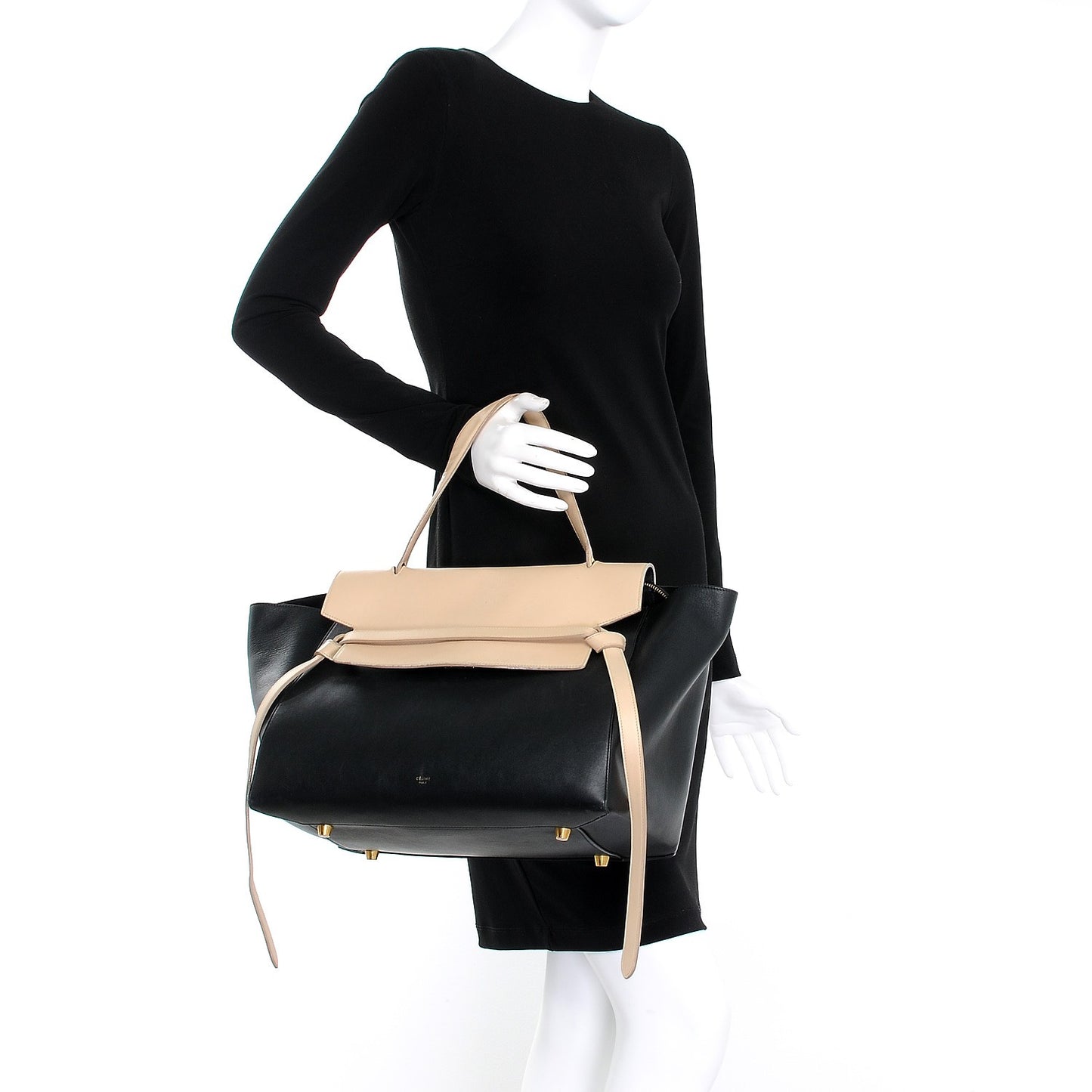 Smooth Calfskin Large Bi-Color Belt Bag Black