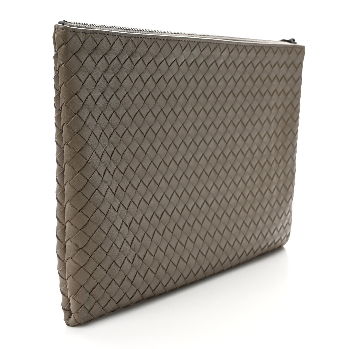 Nappa Intrecciato Large Flat Zip Billetto Pouch Mink