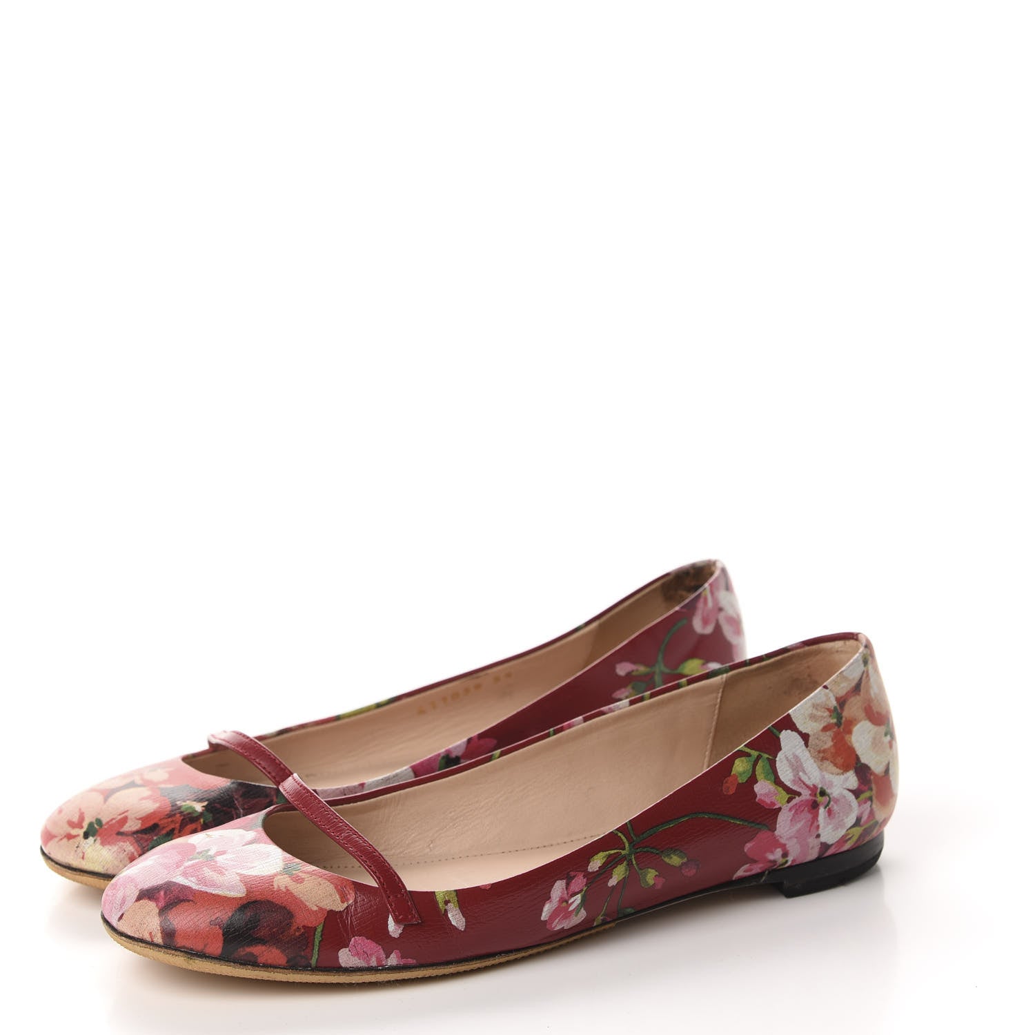 Gucci Calfskin Blooms Print Ballet Flats 35 Romantic Cherry Multicolor 3 of 12