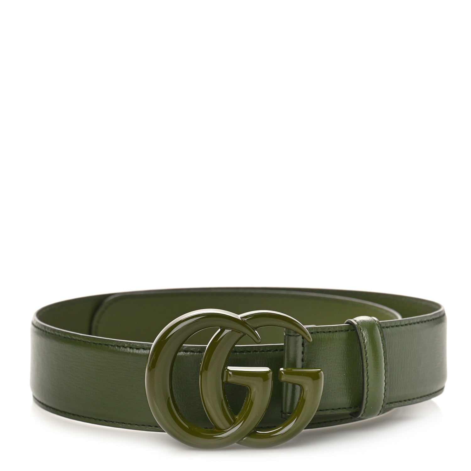 Gucci Azalea Calfskin Enamel Monochrome Double G 40mm Belt 75 30 Military Wood 1 of 5