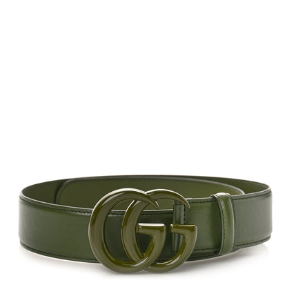 Gucci Azalea Calfskin Enamel Monochrome Double G 40mm Belt 75 30 Military Wood 1 of 5