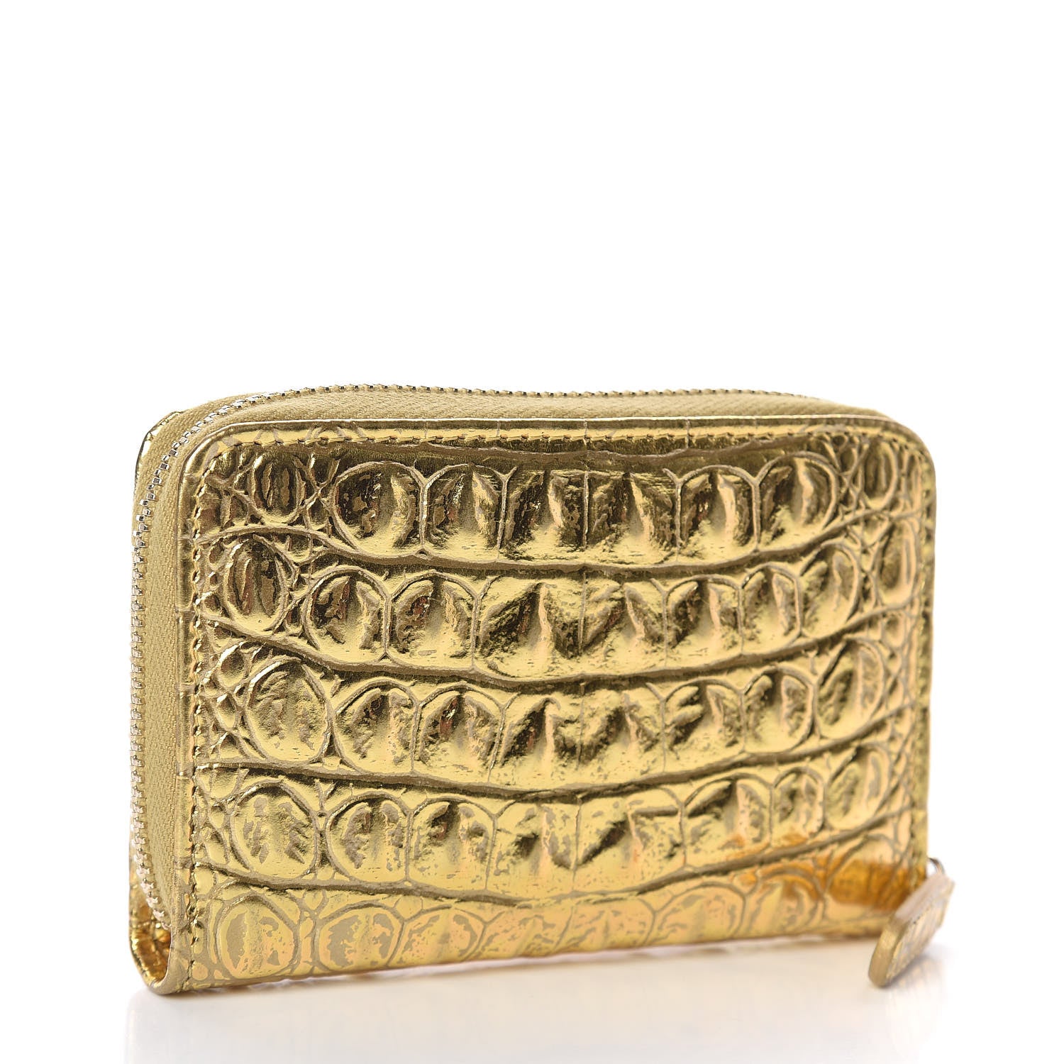 Chanel Metallic Calfskin Crocodile Embossed Cocodile Zip Coin Case Gold 3 of 8