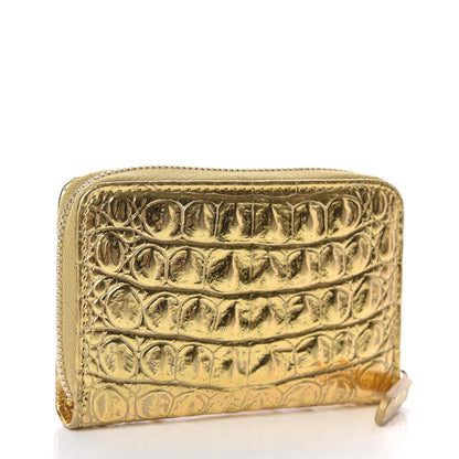 Chanel Metallic Calfskin Crocodile Embossed Cocodile Zip Coin Case Gold 3 of 8
