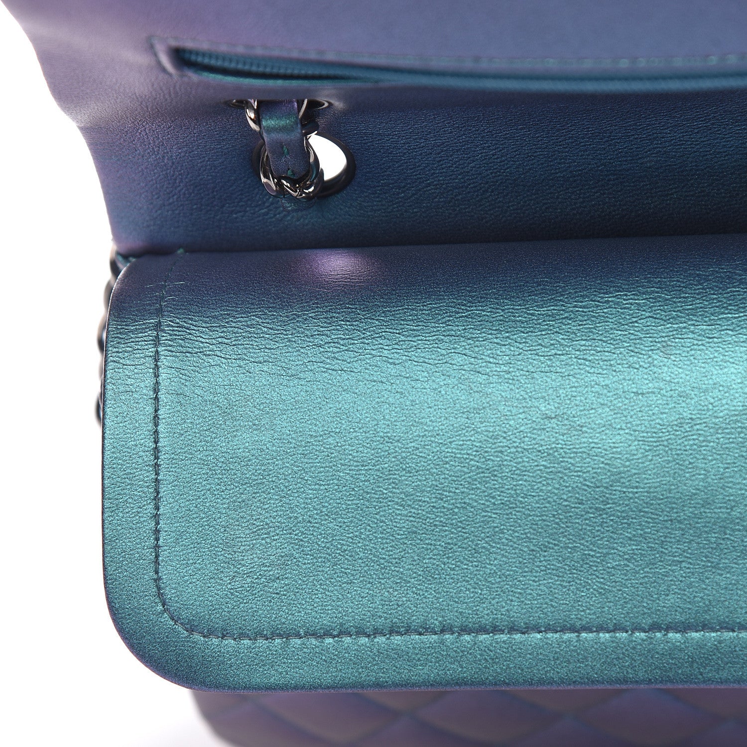 Chanel Metallic Lambskin Quilted Medium Double Flap Turquoise 11 of 15