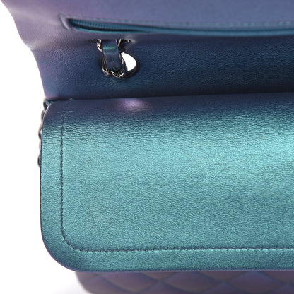Chanel Metallic Lambskin Quilted Medium Double Flap Turquoise 11 of 15