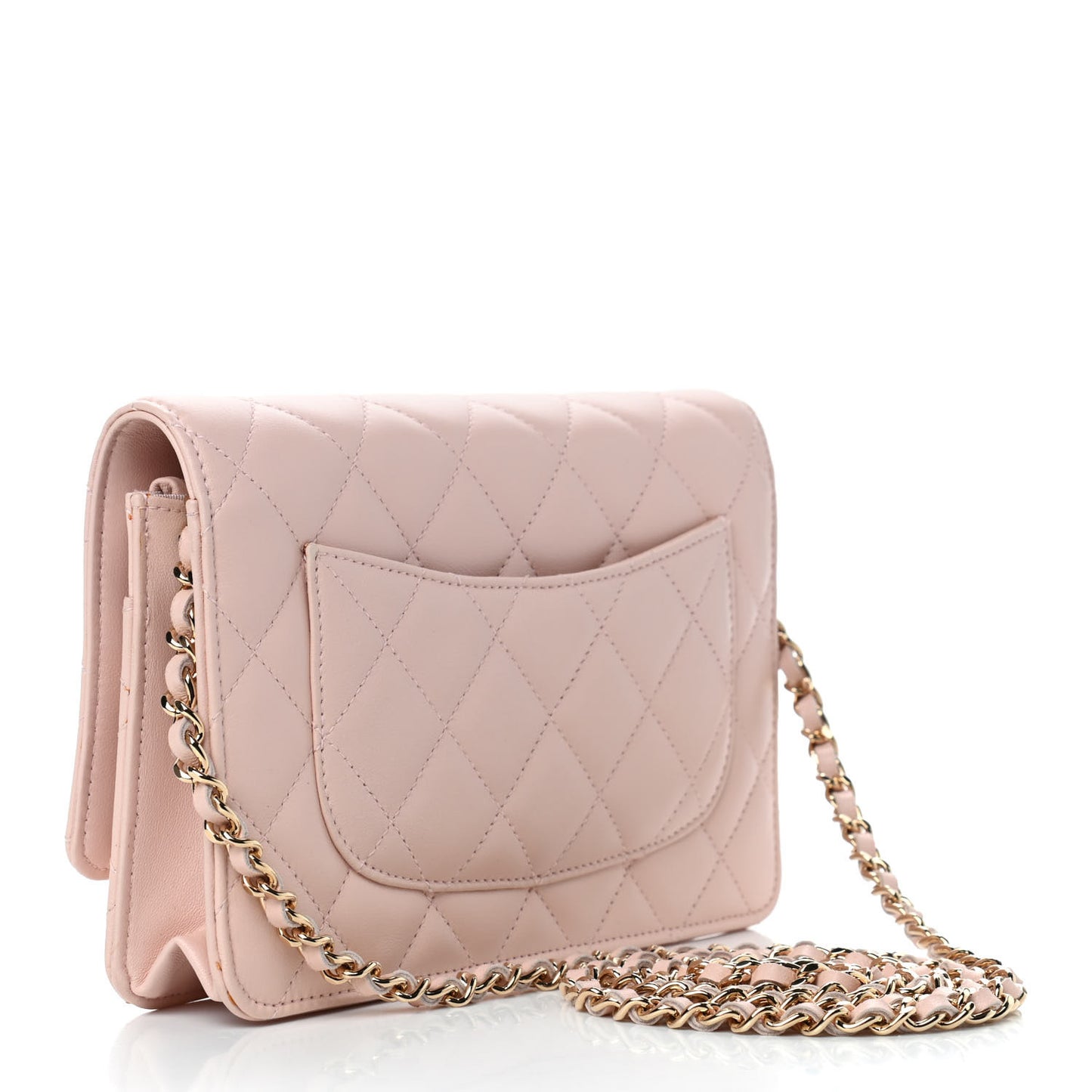 Lambskin Quilted Wallet On Chain WOC Light Pink