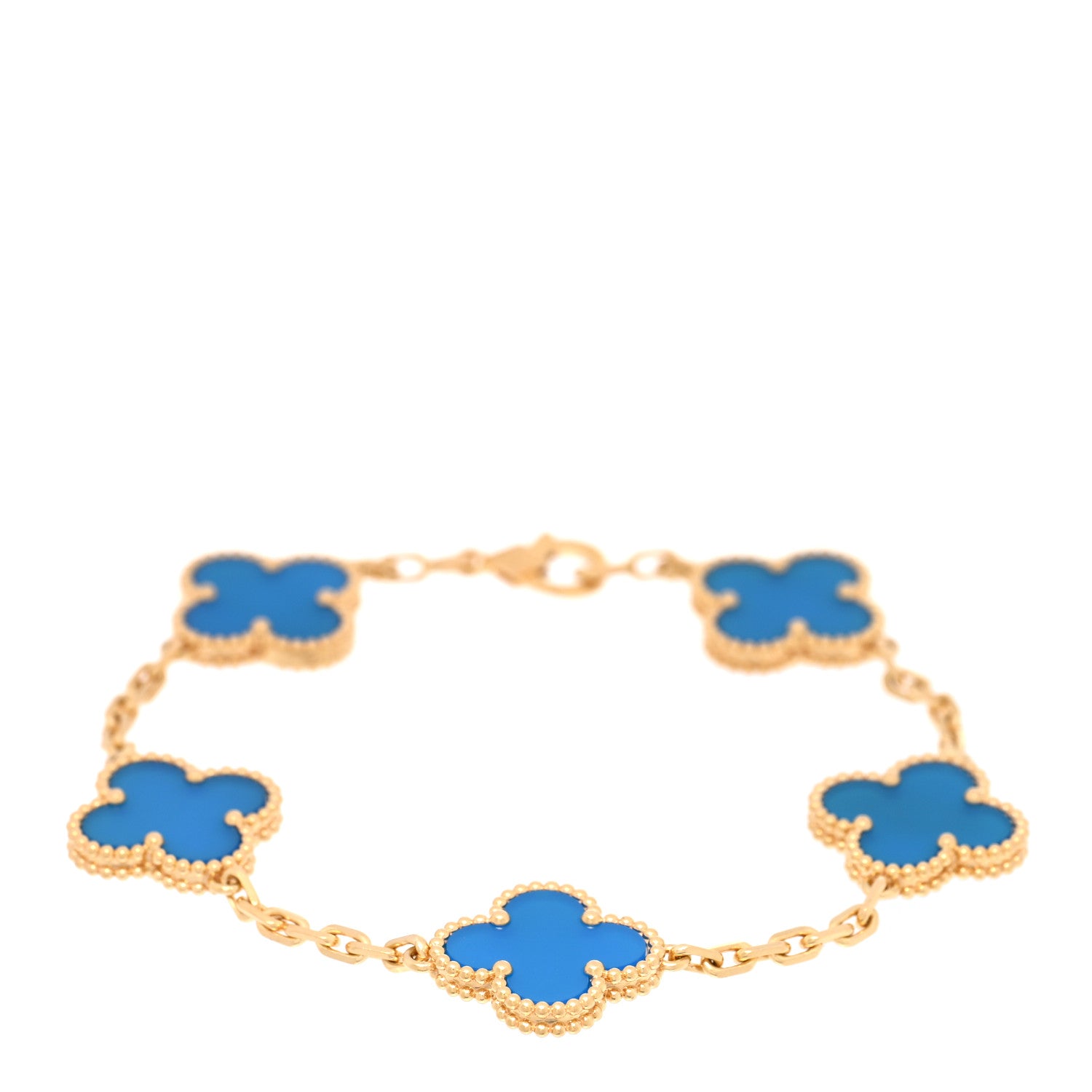 Van Cleef & Arpels 18K Yellow Gold Blue Agate 5 Motifs Vintage Alhambra Bracelet 1 of 4