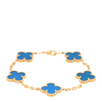 Van Cleef & Arpels 18K Yellow Gold Blue Agate 5 Motifs Vintage Alhambra Bracelet 1 of 4