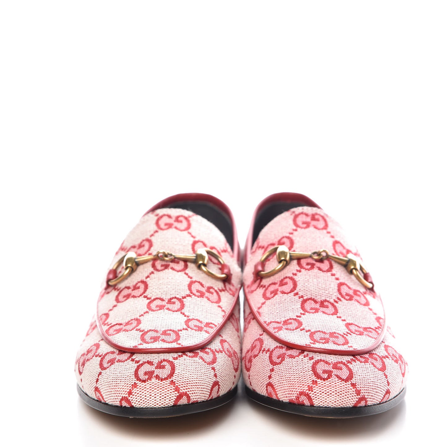 Canvas GG Monogram Horsebit Womens Jordaan Loafers 35.5 Gardenia Hibiscus Red