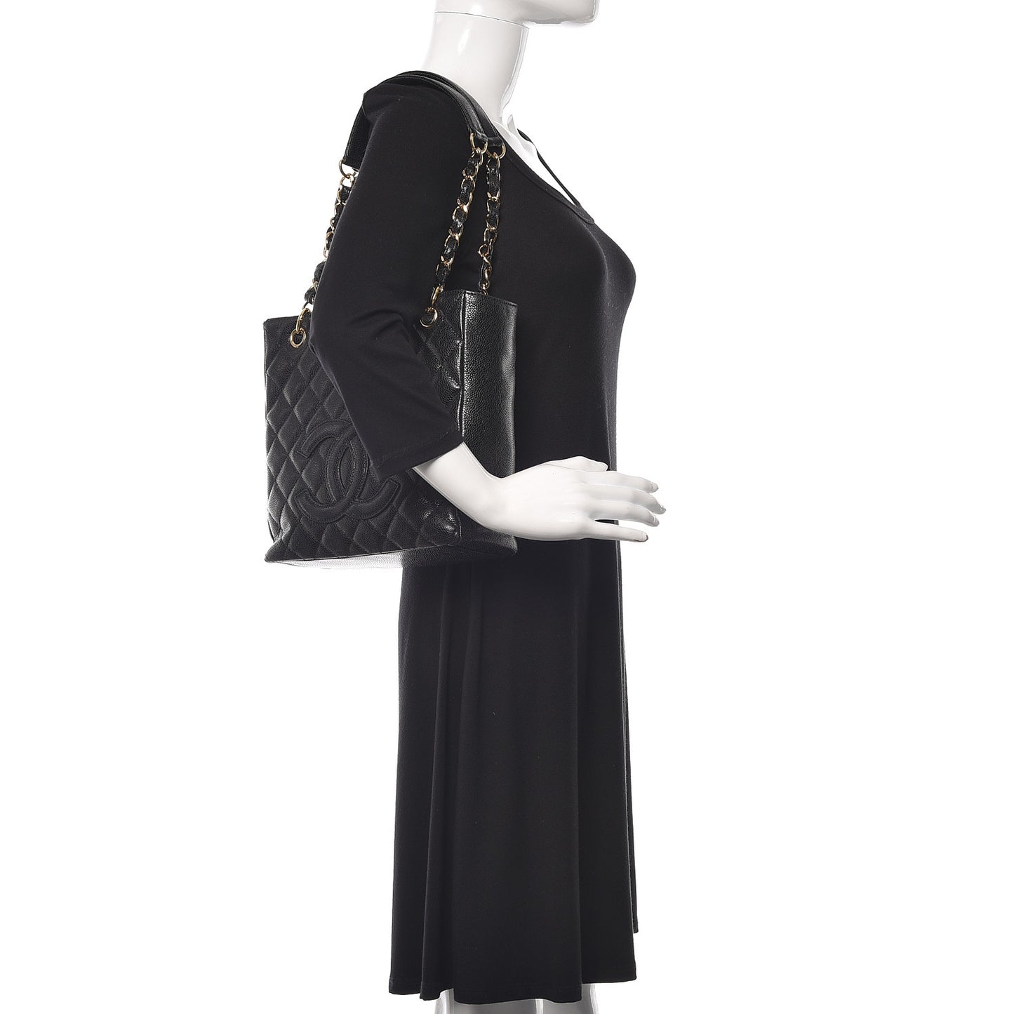 Caviar Quilted Petit Shopping Tote PST Black