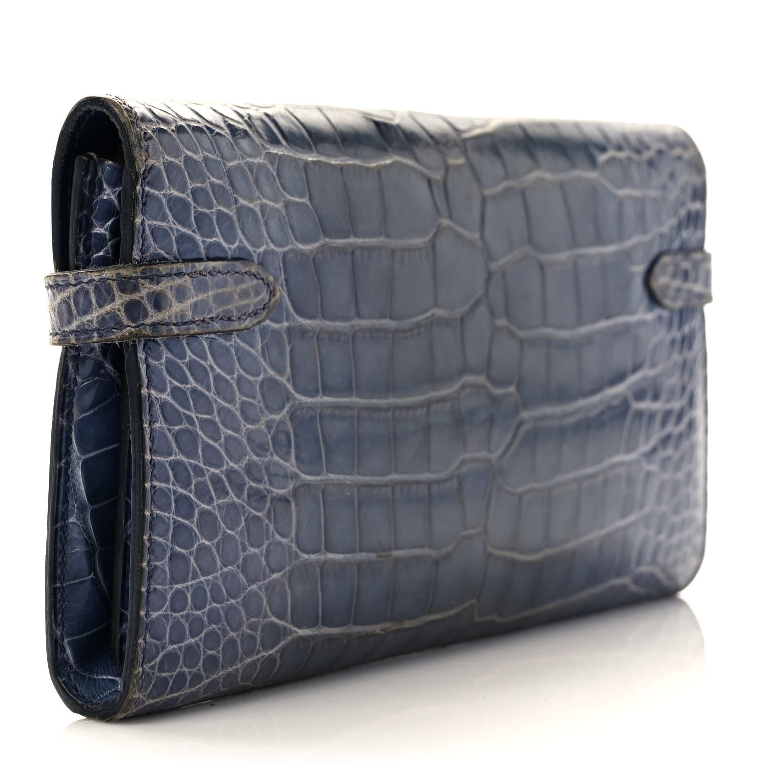 Hermes Matte Alligator Kelly Longue Wallet Bleu De Malte 3 of 6