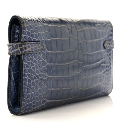 Hermes Matte Alligator Kelly Longue Wallet Bleu De Malte 3 of 6