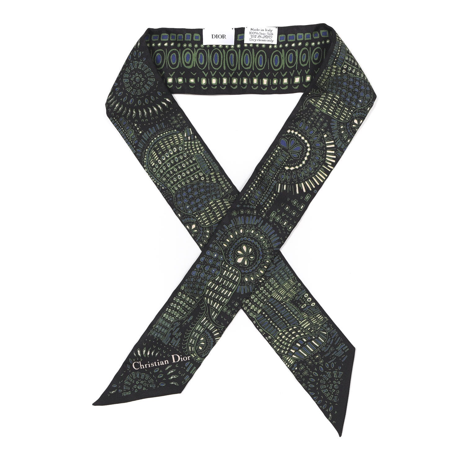 Christian Dior Silk Animals Mitzah Scarf Green 1 of 3