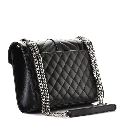 Saint Laurent Grain De Poudre Textured Mixed Matelasse Triquilt Medium Monogram Satchel Black 3 of 7