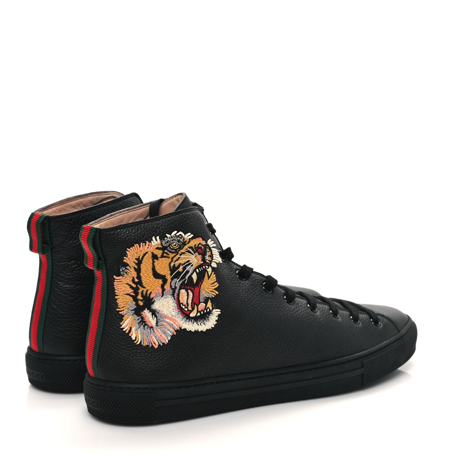 Calfskin Tiger Embroidered Mens High Top Sneakers 11 Black