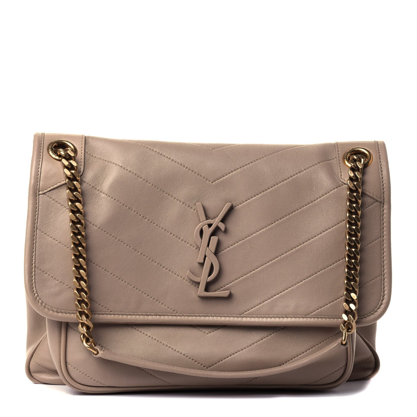 Lambskin Matelasse Monogram Medium Niki Chain Satchel Dark Beige