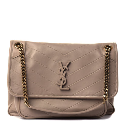 Saint Laurent Lambskin Matelasse Monogram Medium Niki Chain Satchel Dark Beige 1 of 4