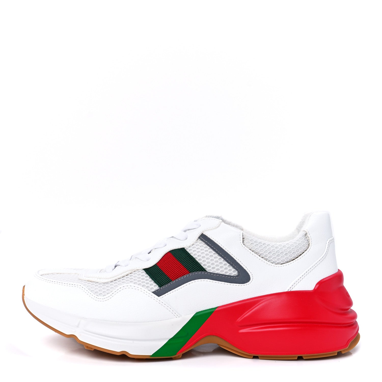 Gucci Lavaredo Eco Fabric Mesh Web Mens Rhyton Reflective Sneakers 9 Great White Green Red Silver 1 of 9