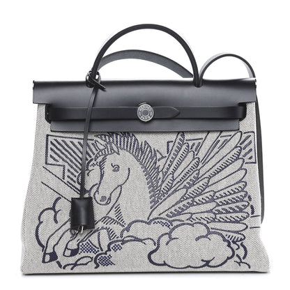 Hermes Vache Hunter Toile Pegase Pop Herbag Zip Retourne 31 PM Bleu Indigo 1 of 14