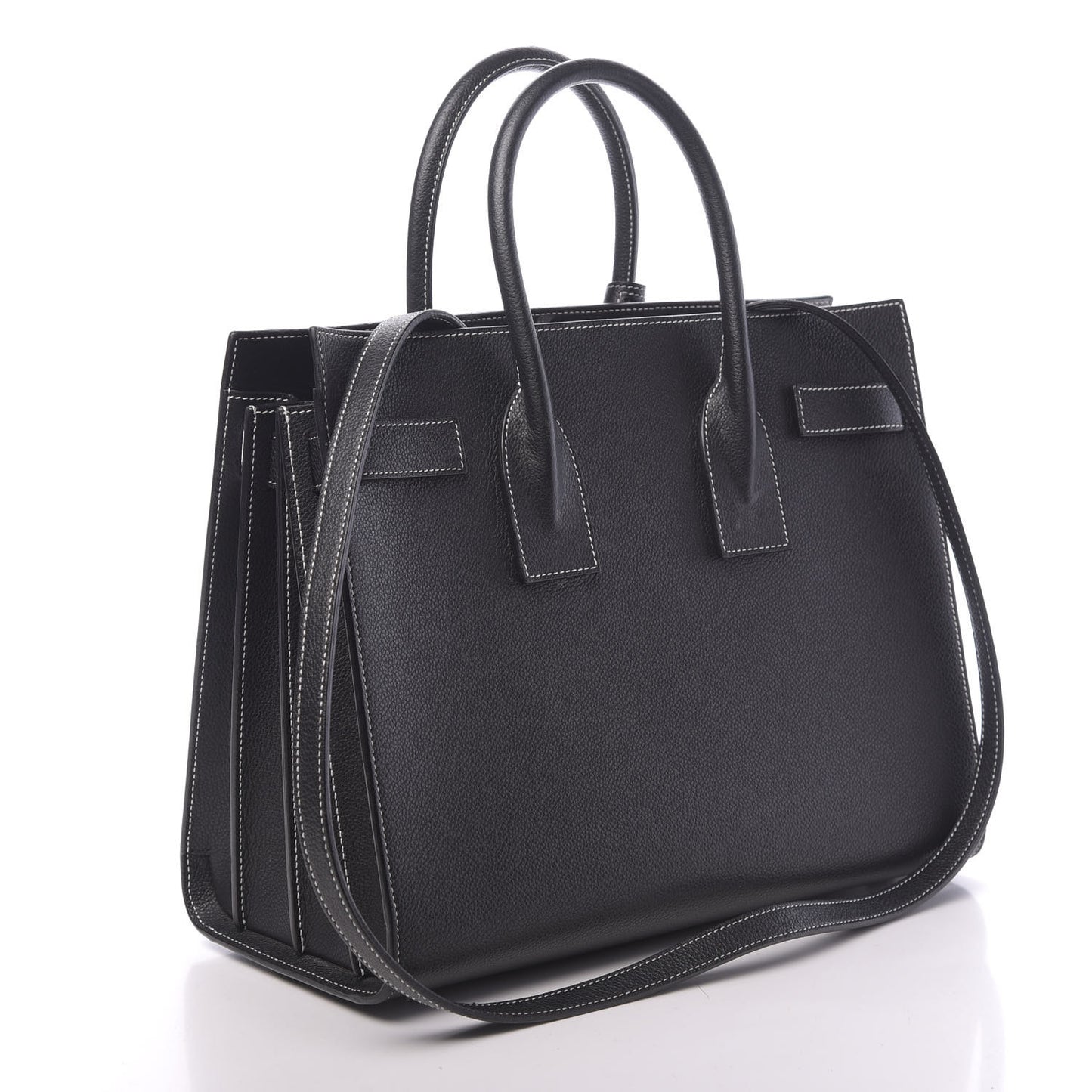 Grained Calfskin Topstitch Small Sac De Jour Black Porcelain