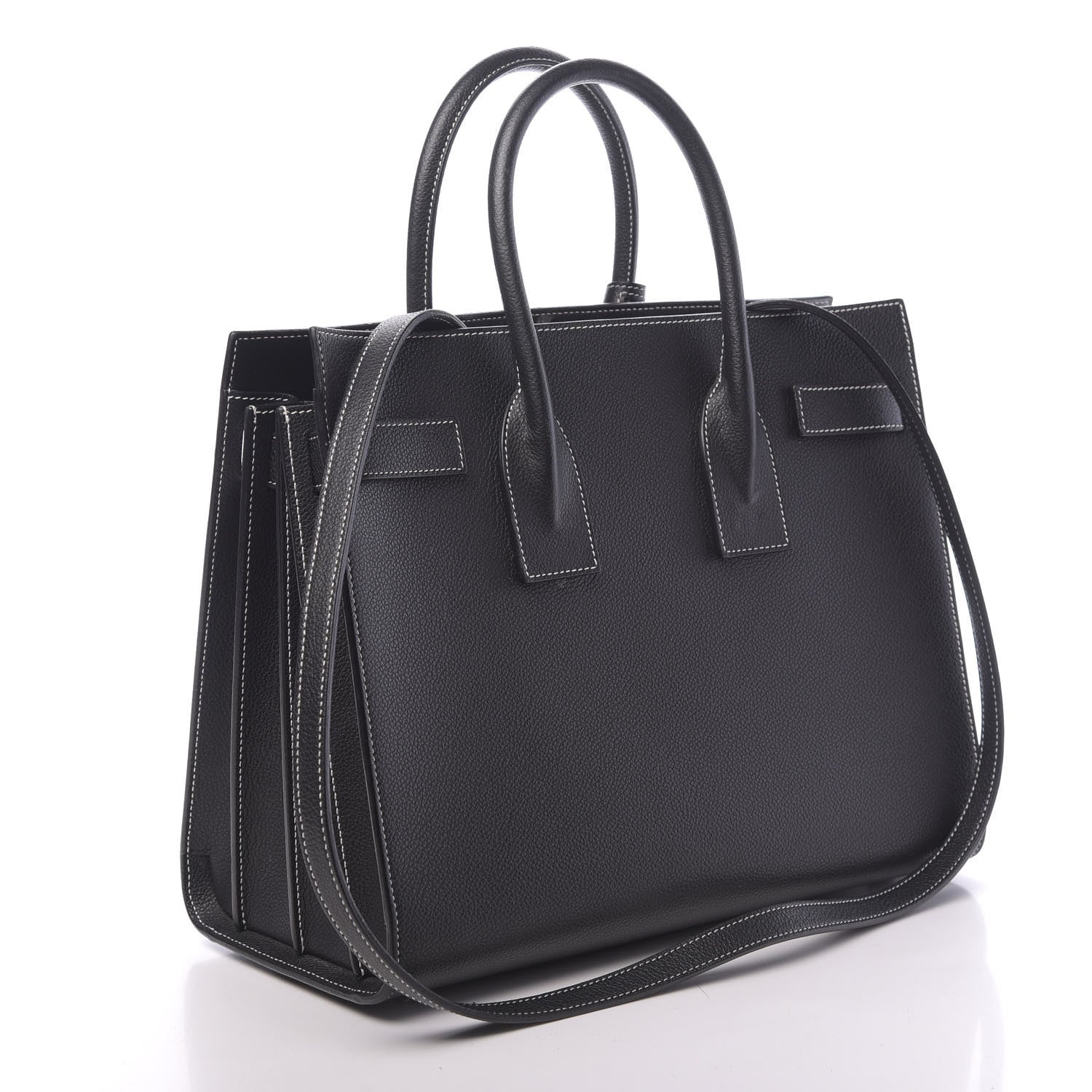 Saint Laurent Grained Calfskin Topstitch Small Sac De Jour Black Porcelain 3 of 10