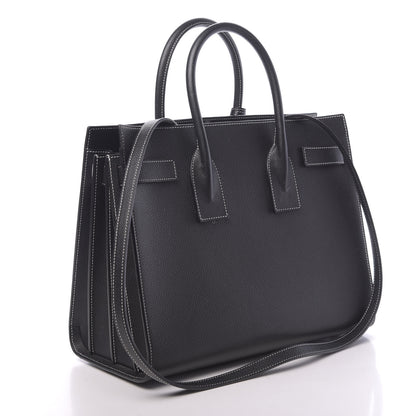 Saint Laurent Grained Calfskin Topstitch Small Sac De Jour Black Porcelain 3 of 10
