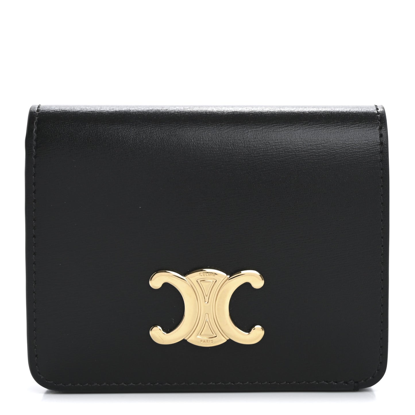 Shiny Calfskin Triomphe Compact Wallet Black