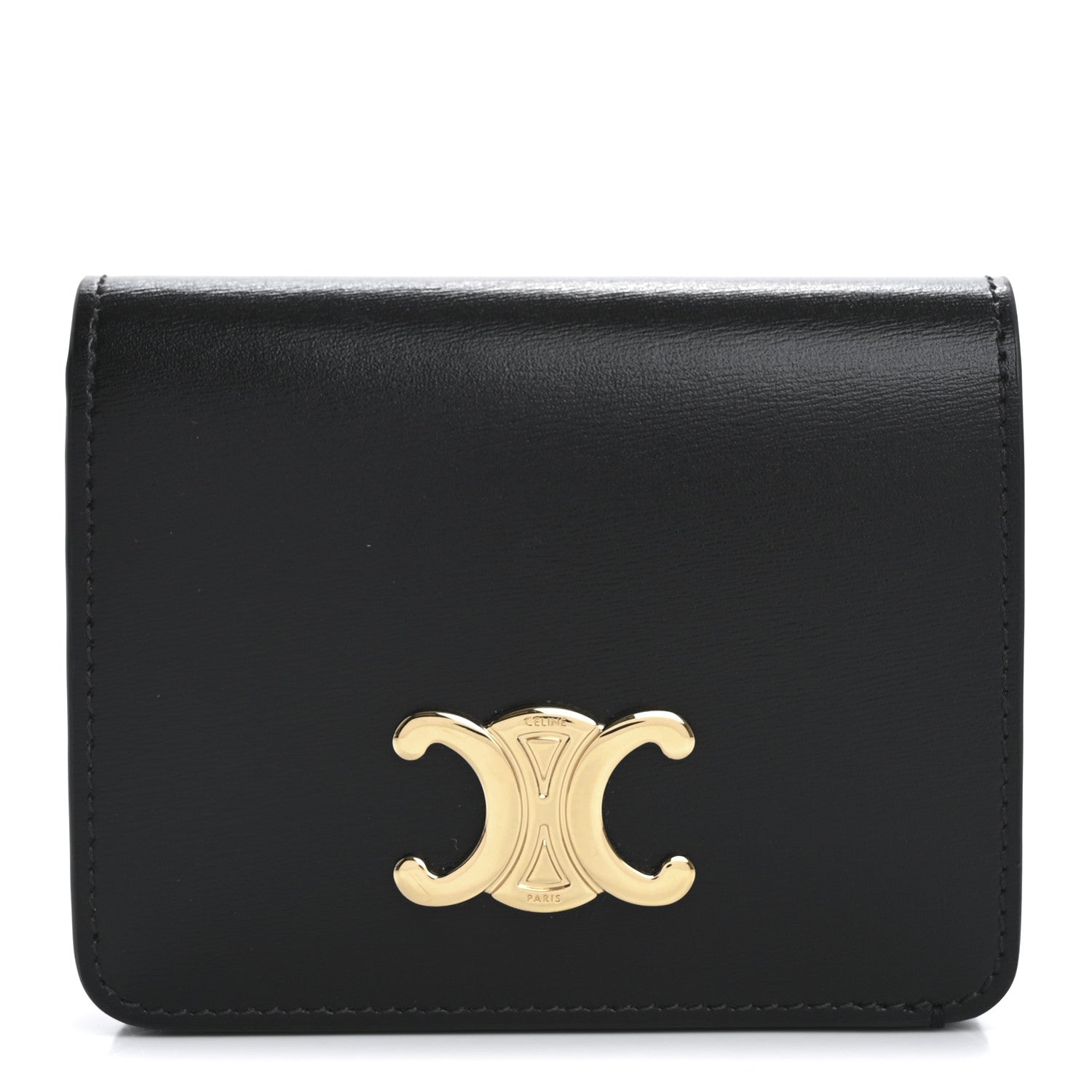 Celine Shiny Calfskin Triomphe Compact Wallet Black 1 of 9