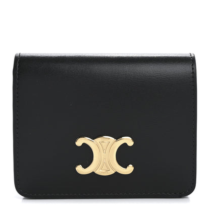 Celine Shiny Calfskin Triomphe Compact Wallet Black 1 of 9