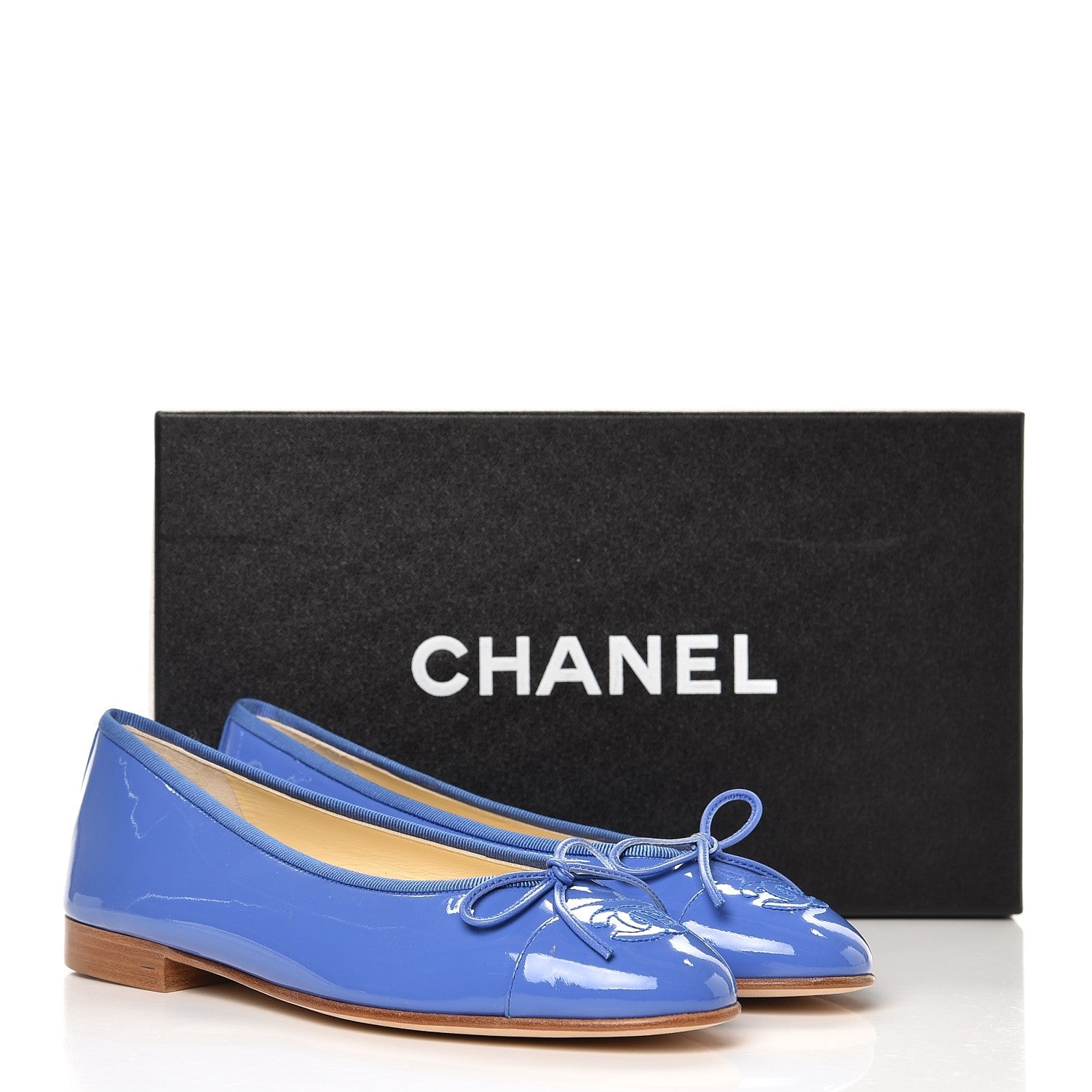 Chanel Calfskin Patent CC Cap Toe Ballerina Flats 37 Blue 9 of 9