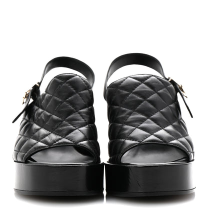 Chanel Lambskin Quilted Peep Toe Wedge Sandals 38 Black 3 of 10