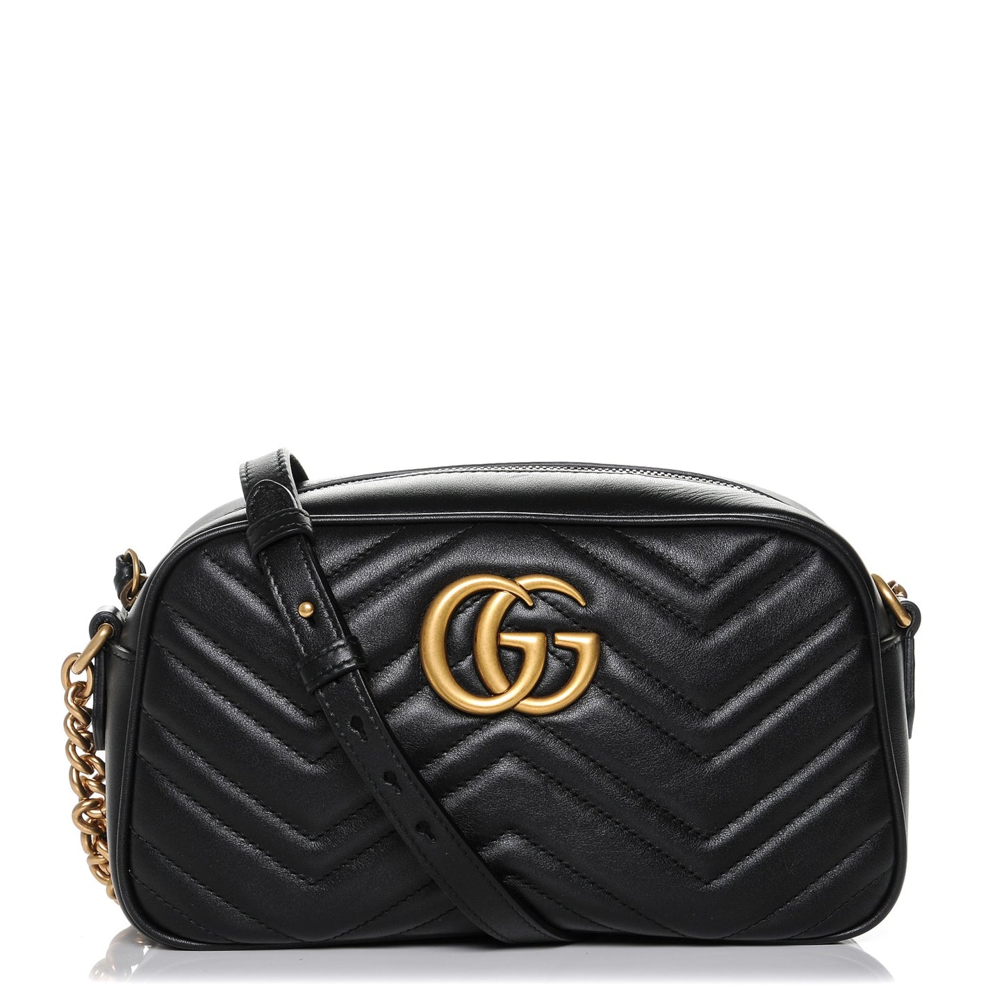 Calfskin Matelasse Small GG Marmont Chain Shoulder Bag Black