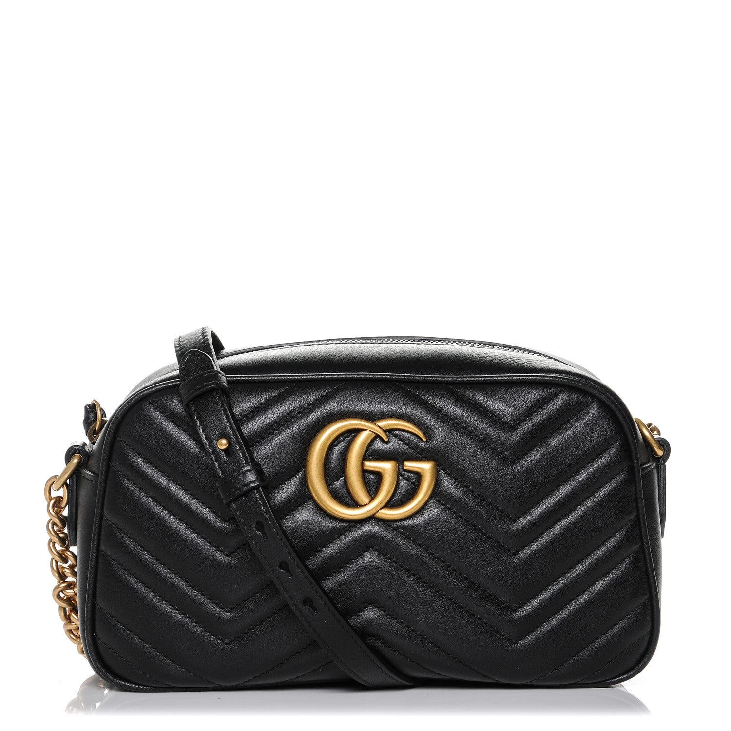 Gucci Calfskin Matelasse Small GG Marmont Chain Shoulder Bag Black 1 of 6