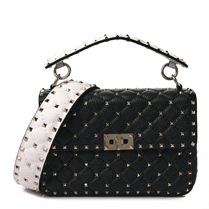 Valentino Garavani Grained Calfskin Medium Rockstud Spike Shoulder Bag Black White 1 of 7