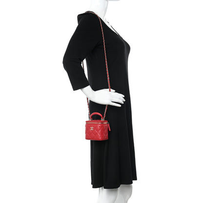 Chanel Lambskin Quilted Top Handle Mini Vanity Case With Chain Red 2 of 10