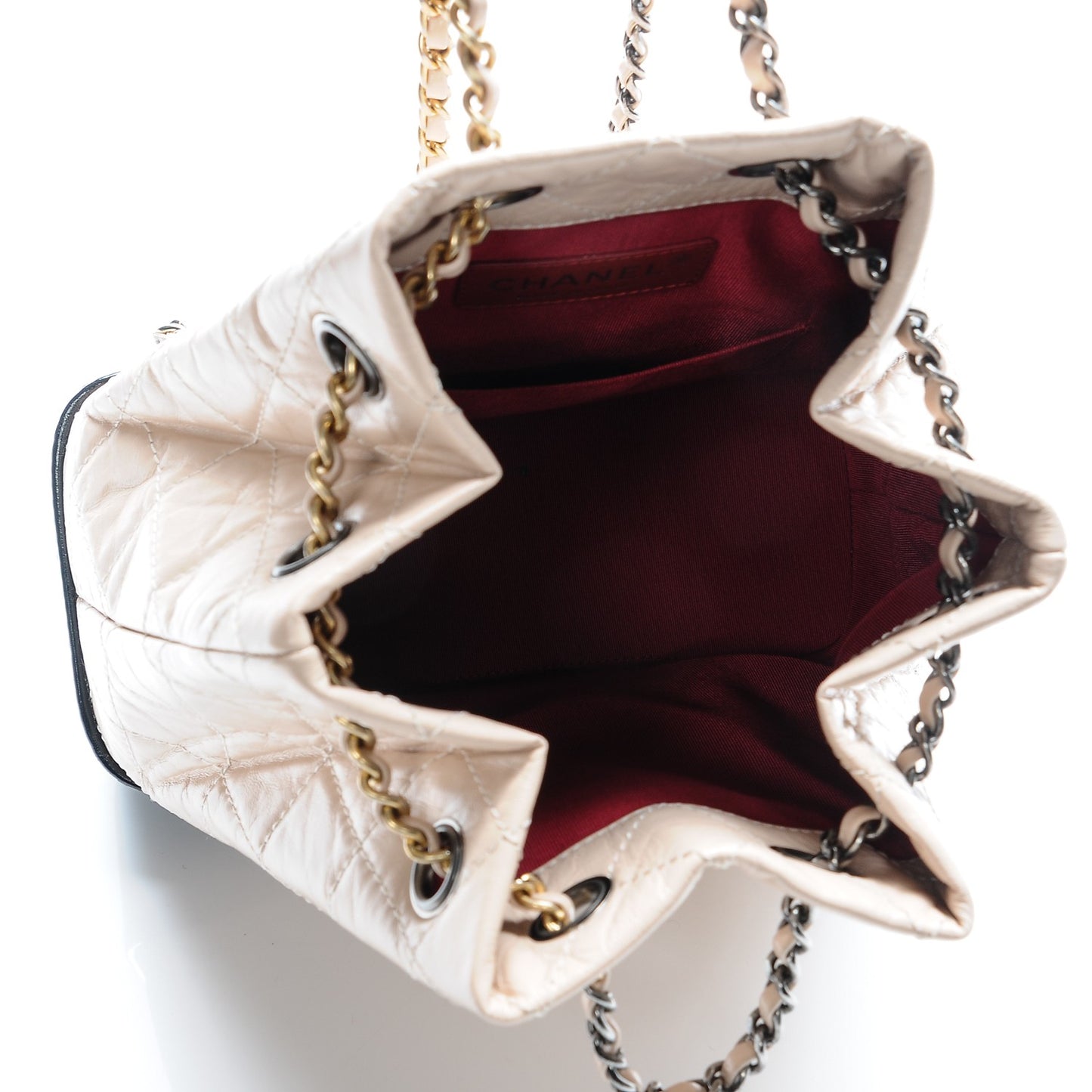 Aged Calfskin Quilted Gabrielle Backpack Beige Black